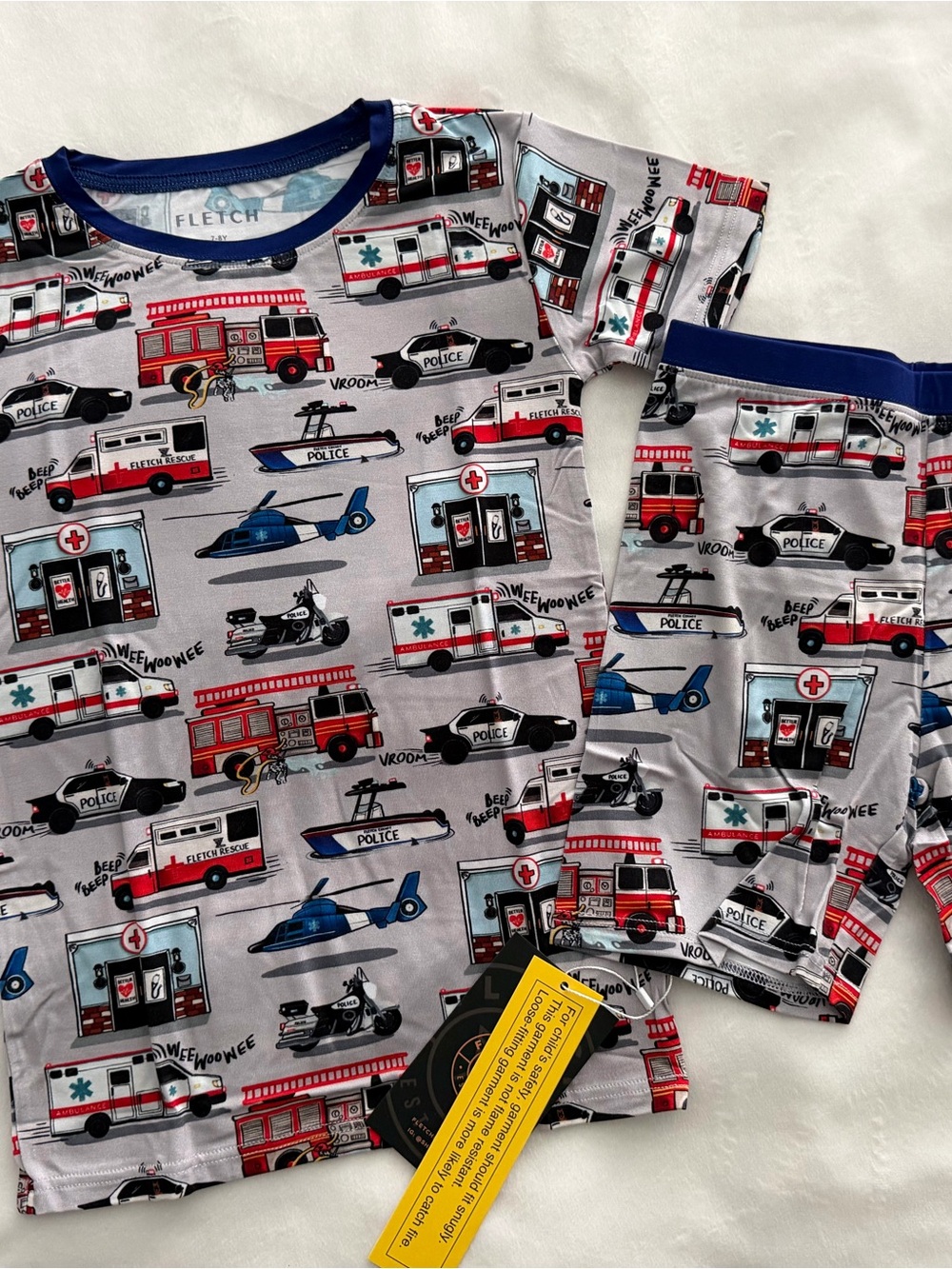 Kids' Gray Emergency Vehicles Bamboo Pajama Set - Short Sleeve